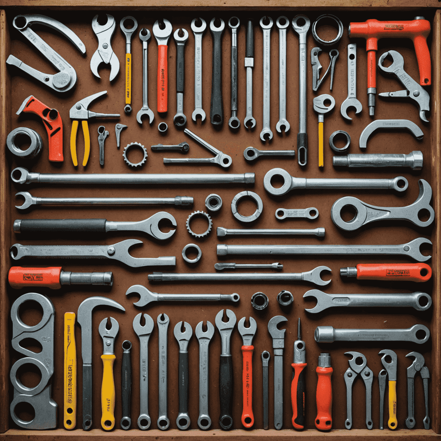An array of high-quality plumbing tools neatly arranged on a workbench. The image showcases various wrenches, pipe cutters, pliers, and other specialized plumbing equipment essential for fixture installation.